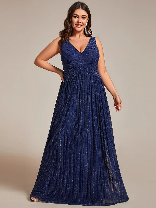 formal dresses for holiday parties in jewel tones --Plus Glittery Pleated Empire Waist Sleeveless Formal Evening Dress formal dresses for holiday parties in jewel tones --Plus Glittery Pleated Empire Waist Sleeveless Formal Evening Dress