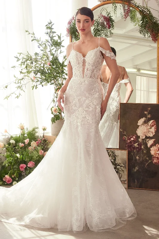 cocktail dresses with embroidered sleeves for elegance --Fitted Cold Shoulder Bridal Gown by Ladivine WL051 cocktail dresses with embroidered sleeves for elegance --Fitted Cold Shoulder Bridal Gown by Ladivine WL051