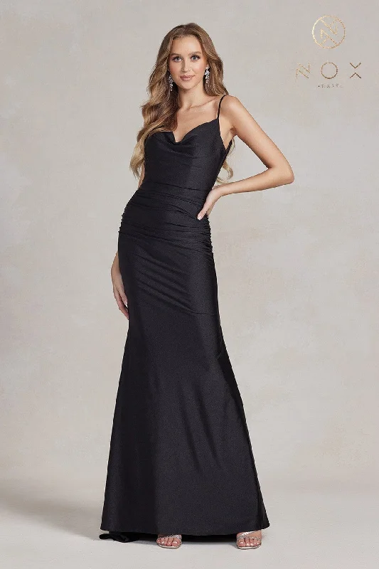 formal dresses for cocktail parties with fitted silhouettes --Sleeveless Cowl Mermaid Gown by Nox Anabel K490 formal dresses for cocktail parties with fitted silhouettes --Sleeveless Cowl Mermaid Gown by Nox Anabel K490