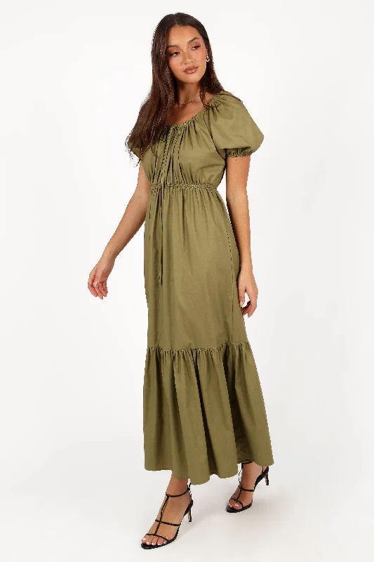 Spring dresses with empire waistlines for added comfort -Juliana Maxi Dress - Olive