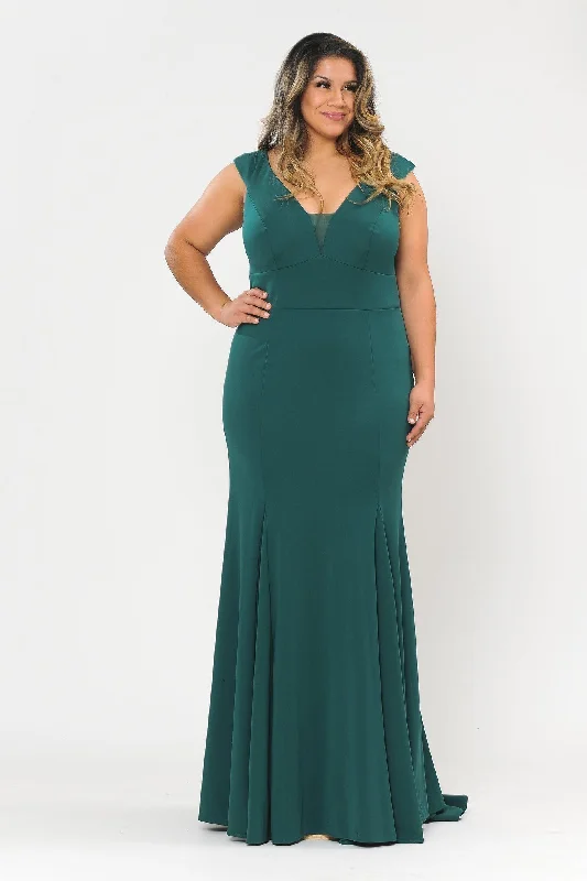 Trendy wedding guest dresses for modern bridesmaids -Plus Size Long V-Neck Jersey Fitted Dress by Poly USA W1022 Trendy wedding guest dresses for modern bridesmaids -Plus Size Long V-Neck Jersey Fitted Dress by Poly USA W1022
