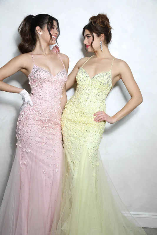 formal dresses for young adults with trendy cuts --3D Floral Fitted Strappy Back Gown by Eureka EK110 formal dresses for young adults with trendy cuts --3D Floral Fitted Strappy Back Gown by Eureka EK110
