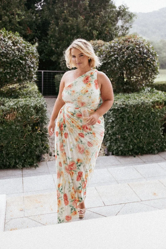 formal dresses for women with disabilities featuring magnetic closures --Kleo One Shoulder Maxi Dress - Yellow Floral formal dresses for women with disabilities featuring magnetic closures --Kleo One Shoulder Maxi Dress - Yellow Floral