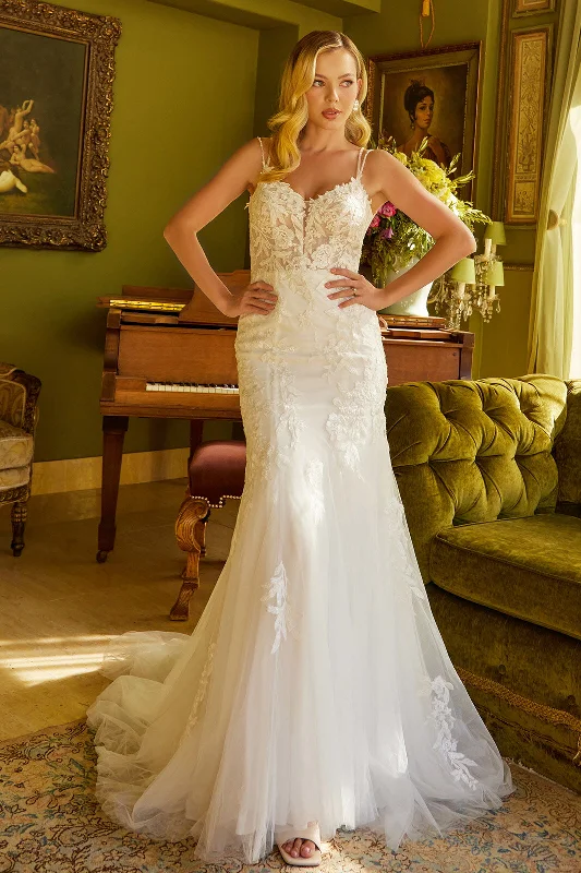 cocktail dresses with chiffon overlays for softness --V-Neck Trumpet Bridal Gown by GLS Gloria GL3533