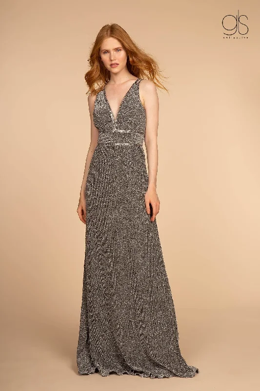 cocktail dresses with mesh inserts for edgy style --Long V-Neck Glitter Dress with Beaded Waistbands by Elizabeth K GL2503 cocktail dresses with mesh inserts for edgy style --Long V-Neck Glitter Dress with Beaded Waistbands by Elizabeth K GL2503