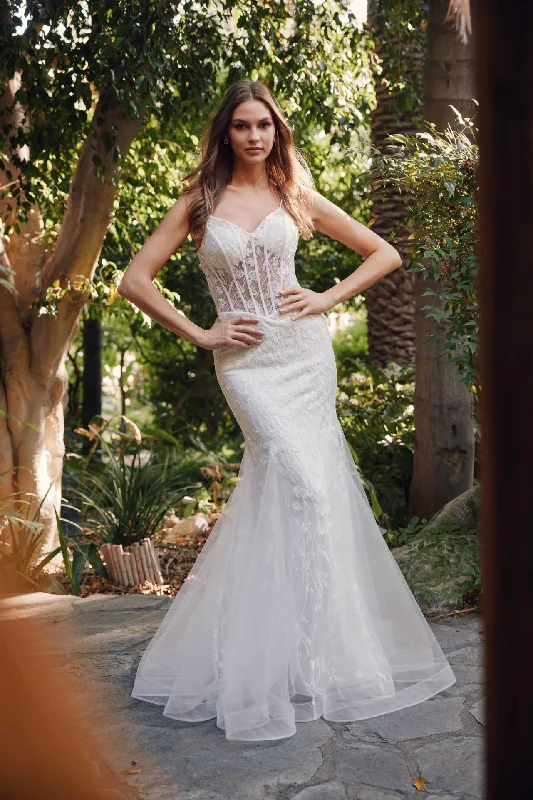 cocktail dresses with metallic thread for shimmer --Embroidered V-Neck Bridal Mermaid Dress by Juliet JT2441SW
