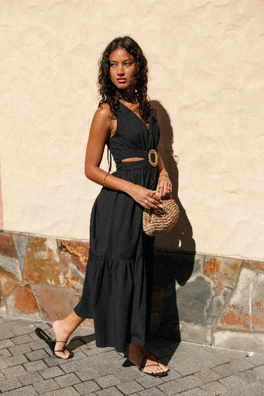 Sexy party dresses for night outs with friends -Carmella Midi Dress - Black