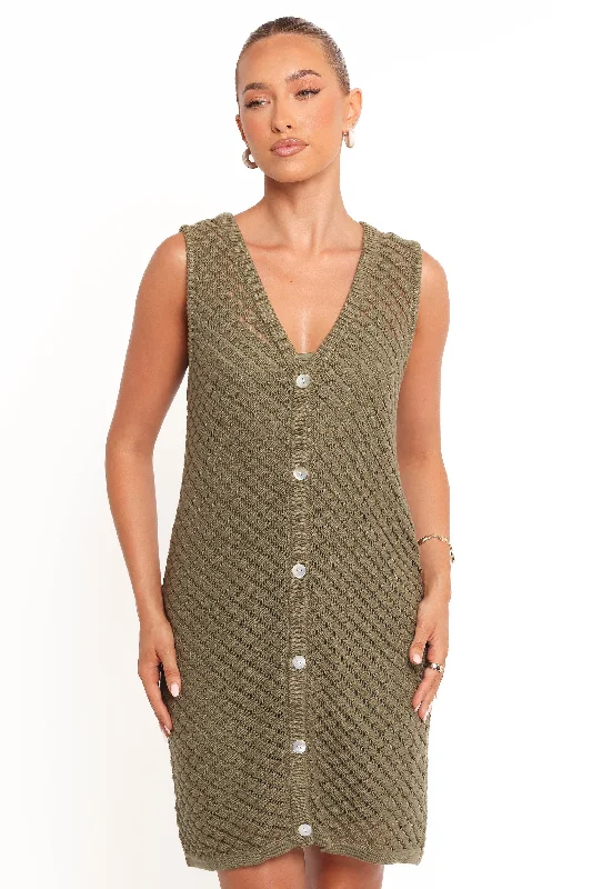 Flattering spring dresses for curvy figures -Luan Mini Dress - Olive