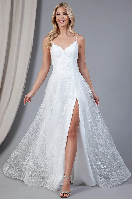 Bohemian wedding guest dresses for beach ceremonies -Glitter Print A-line Slit Gown by Amelia Couture EL010 Bohemian wedding guest dresses for beach ceremonies -Glitter Print A-line Slit Gown by Amelia Couture EL010