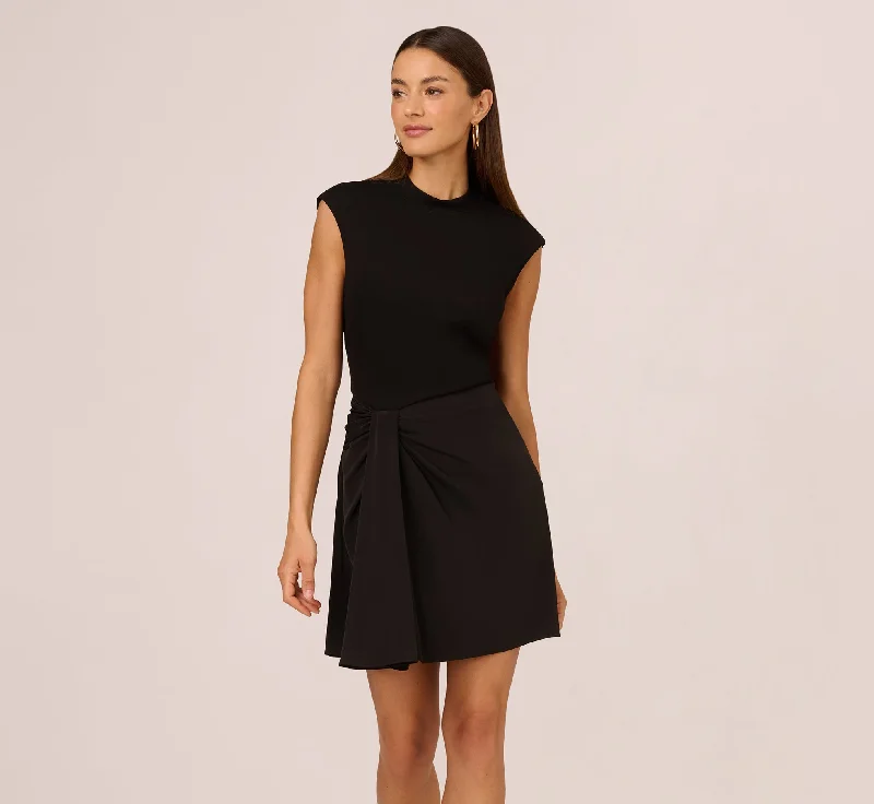 Spring dresses for a wedding guest with elegant options -Cap Sleeve A Line Dress With Twisted Waist In Black Spring dresses for a wedding guest with elegant options -Cap Sleeve A Line Dress With Twisted Waist In Black