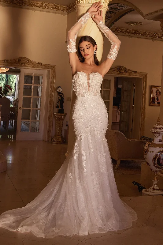Wedding guest dresses for evening galas with a formal touch -Fitted Long Sleeve Bridal Gown by Cinderella Divine CD977W Wedding guest dresses for evening galas with a formal touch -Fitted Long Sleeve Bridal Gown by Cinderella Divine CD977W
