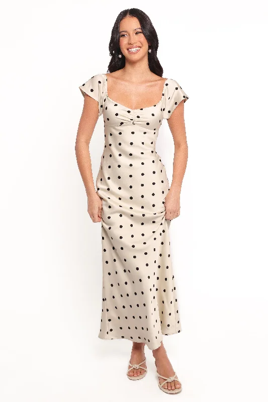 Spring dresses for outdoor weddings with breathable fabrics -Elke Maxi Dress - Black Dot