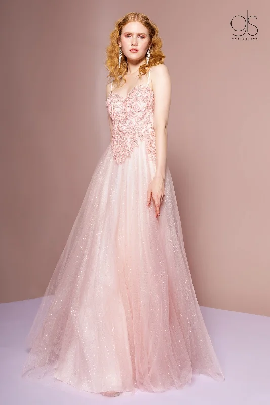 cocktail dresses with tiered ruffles for dramatic effect --Embroidered Bodice Glitter A-line Gown by Elizabeth K GL2694 cocktail dresses with tiered ruffles for dramatic effect --Embroidered Bodice Glitter A-line Gown by Elizabeth K GL2694