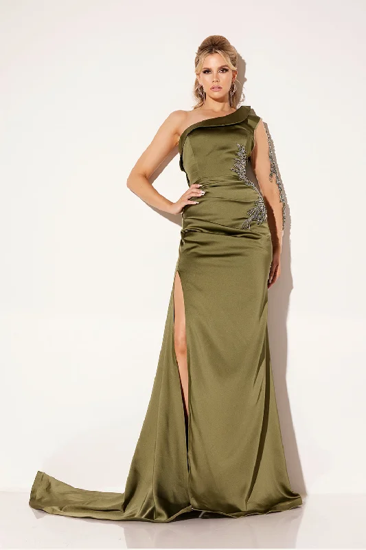 cocktail dresses with floral embroidery for romantic style --Satin Fitted One Shoulder Slit Gown by Lucci Lu C8094 cocktail dresses with floral embroidery for romantic style --Satin Fitted One Shoulder Slit Gown by Lucci Lu C8094