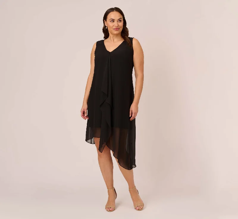 Vintage spring dresses for a retro wedding look -Plus Size Sleeveless Chiffon Dress With Cascading Details In Black Vintage spring dresses for a retro wedding look -Plus Size Sleeveless Chiffon Dress With Cascading Details In Black