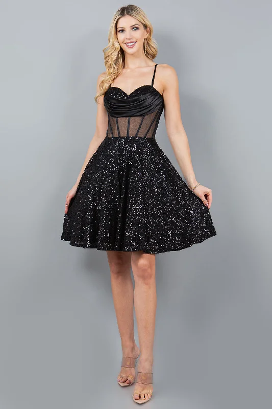 Colorful cocktail dresses for outdoor parties -Sequin Short Sheer Corset Dress by Cinderella Couture 8126J Colorful cocktail dresses for outdoor parties -Sequin Short Sheer Corset Dress by Cinderella Couture 8126J