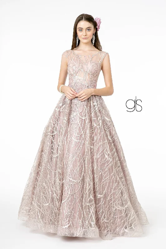 Wedding guest dresses in shades of blush for soft elegance -Embroidered Cap Sleeve Gown with Sheer Bodice by Elizabeth K GL2890 Wedding guest dresses in shades of blush for soft elegance -Embroidered Cap Sleeve Gown with Sheer Bodice by Elizabeth K GL2890