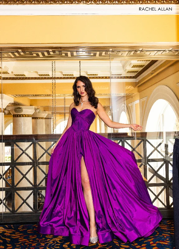 cocktail dresses with satin bows for elegant touch --Taffeta Strapless A-line Slit Gown by Rachel Allan 70809 cocktail dresses with satin bows for elegant touch --Taffeta Strapless A-line Slit Gown by Rachel Allan 70809