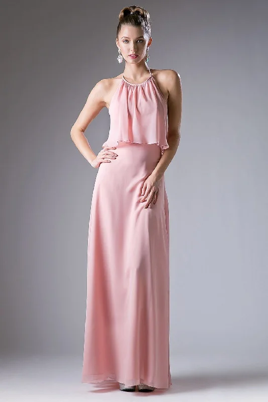 cocktail dresses with pleated skirts for elegant flow --Long Halter Chiffon Dress by Cinderella Divine CF130 cocktail dresses with pleated skirts for elegant flow --Long Halter Chiffon Dress by Cinderella Divine CF130