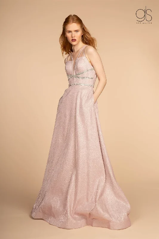 Stunning navy wedding guest dresses for classic elegance -Long Deep V-Neck Glitter Dress with Pockets by Elizabeth K GL2506 Stunning navy wedding guest dresses for classic elegance -Long Deep V-Neck Glitter Dress with Pockets by Elizabeth K GL2506