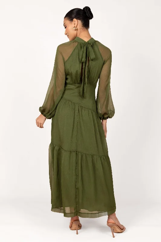 Elegant wedding guest dresses that make a statement without being too bold -Julip Sheer Long Sleeve Maxi Dress - Olive Elegant wedding guest dresses that make a statement without being too bold -Julip Sheer Long Sleeve Maxi Dress - Olive
