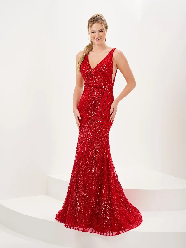 Wedding guest dresses that combine comfort and elegance -Sequin Print V-Neck Trumpet Dress by Tiffany Designs 16073 Wedding guest dresses that combine comfort and elegance -Sequin Print V-Neck Trumpet Dress by Tiffany Designs 16073