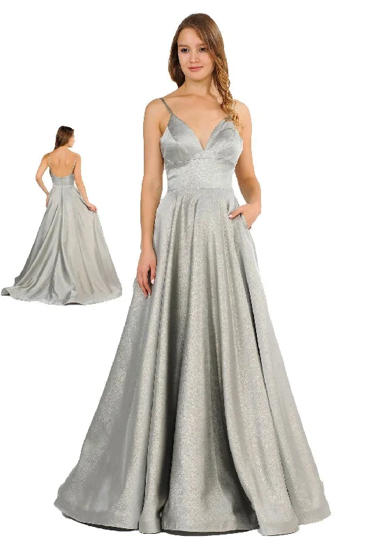 cocktail dresses with velvet bodices for winter glam --Long Metallic V-Neck Dress with Pockets by Poly USA 8358 cocktail dresses with velvet bodices for winter glam --Long Metallic V-Neck Dress with Pockets by Poly USA 8358