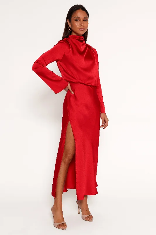 formal dresses with open backs and crisscross straps --Kristyn Long Sleeve Midi Dress - Red formal dresses with open backs and crisscross straps --Kristyn Long Sleeve Midi Dress - Red