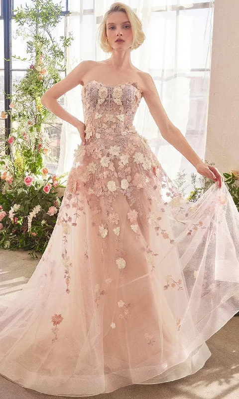 Andrea and Leo A1453 - Strapless Floral Appliqué Prom Gown