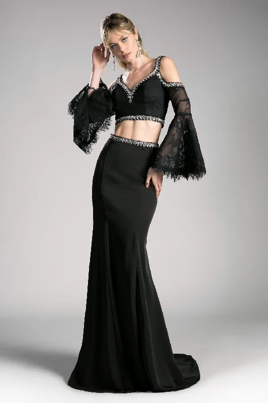 formal dresses with mesh sleeves for subtle coverage --Long Two Piece Bell Sleeve Dress by Cinderella Divine 13114 formal dresses with mesh sleeves for subtle coverage --Long Two Piece Bell Sleeve Dress by Cinderella Divine 13114