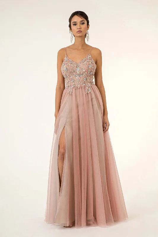 cocktail dresses with sequin skirts for party nights --Beaded Sleeveless Slit Gown by Elizabeth K GL2983 cocktail dresses with sequin skirts for party nights --Beaded Sleeveless Slit Gown by Elizabeth K GL2983
