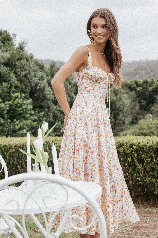 Strapless summer party dresses for warm weather -Wisteria Midi Dress - Orange
