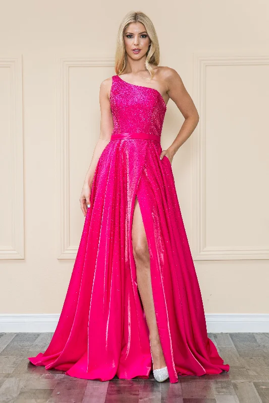 cocktail dresses with mesh sleeves for subtle coverage --One Shoulder Iridescent Gown by Poly USA 8920 cocktail dresses with mesh sleeves for subtle coverage --One Shoulder Iridescent Gown by Poly USA 8920