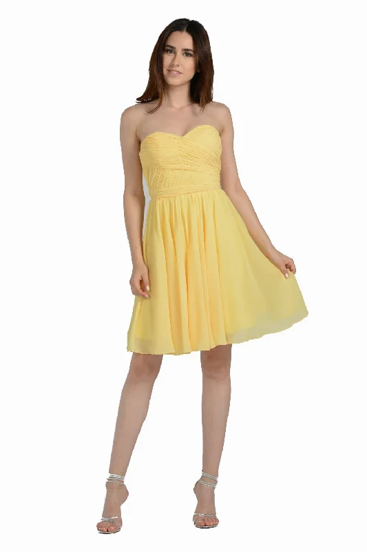 bridesmaid dresses with chiffon overlays for soft texture --Ruched Short Strapless Sweetheart Dress by Poly USA 6744 bridesmaid dresses with chiffon overlays for soft texture --Ruched Short Strapless Sweetheart Dress by Poly USA 6744