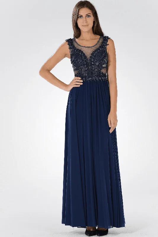 cocktail dresses with lace trims for delicate accents --Long Illusion Dress with Beaded Bodice by Poly USA 7516 cocktail dresses with lace trims for delicate accents --Long Illusion Dress with Beaded Bodice by Poly USA 7516