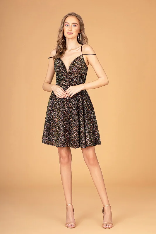 Graduation dresses with detachable skirts for versatility -Short Sequin Cold Shoulder Dress by Elizabeth K GS3097 Graduation dresses with detachable skirts for versatility -Short Sequin Cold Shoulder Dress by Elizabeth K GS3097