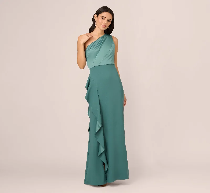 formal dresses for office parties with knee-length cuts --One-Shoulder Long Satin Crepe Mermaid Gown In Green Slate formal dresses for office parties with knee-length cuts --One-Shoulder Long Satin Crepe Mermaid Gown In Green Slate