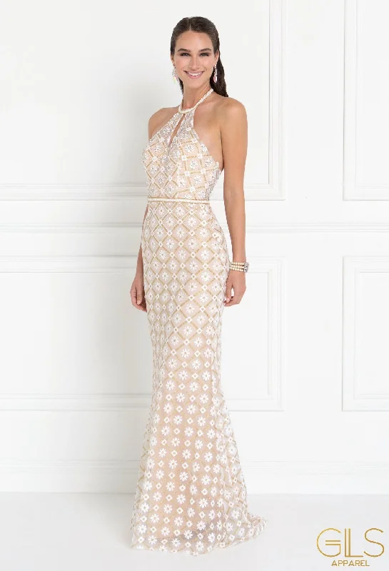 cocktail dresses with lace trims for delicate accents --Long Halter Floral Print Dress by Elizabeth K GL1548 cocktail dresses with lace trims for delicate accents --Long Halter Floral Print Dress by Elizabeth K GL1548