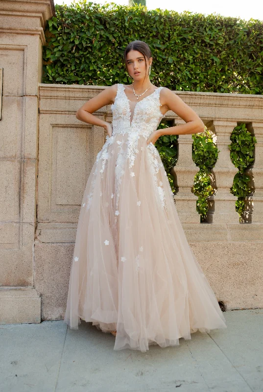 cocktail dresses with layered tulle skirts for volume --3D Floral V-Neck Tulle Gown by Cinderella Couture 8040J cocktail dresses with layered tulle skirts for volume --3D Floral V-Neck Tulle Gown by Cinderella Couture 8040J