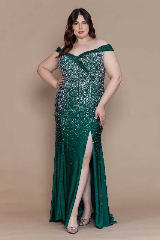 Wedding guest dresses for tropical beach weddings -Curve Fitted Off Shoulder Rhinestone Gown by Poly USA W1120 Wedding guest dresses for tropical beach weddings -Curve Fitted Off Shoulder Rhinestone Gown by Poly USA W1120
