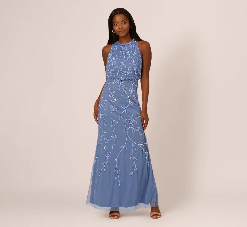formal dresses with pockets for convenience and style --Sleeveless Blouson Mermaid Gown With Jasmine Beading In French Blue formal dresses with pockets for convenience and style --Sleeveless Blouson Mermaid Gown With Jasmine Beading In French Blue