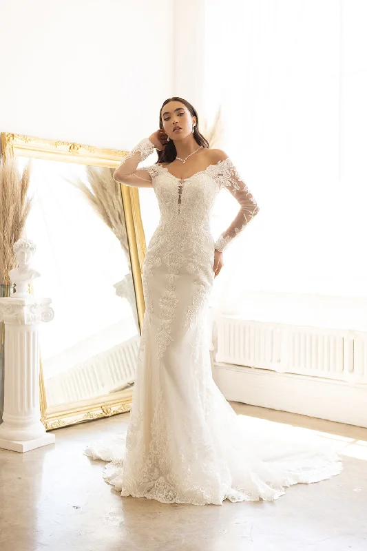 Best wedding guest dresses for chic and modern events -Fitted Long Sleeve Bridal Gown by Abby Lane 97181