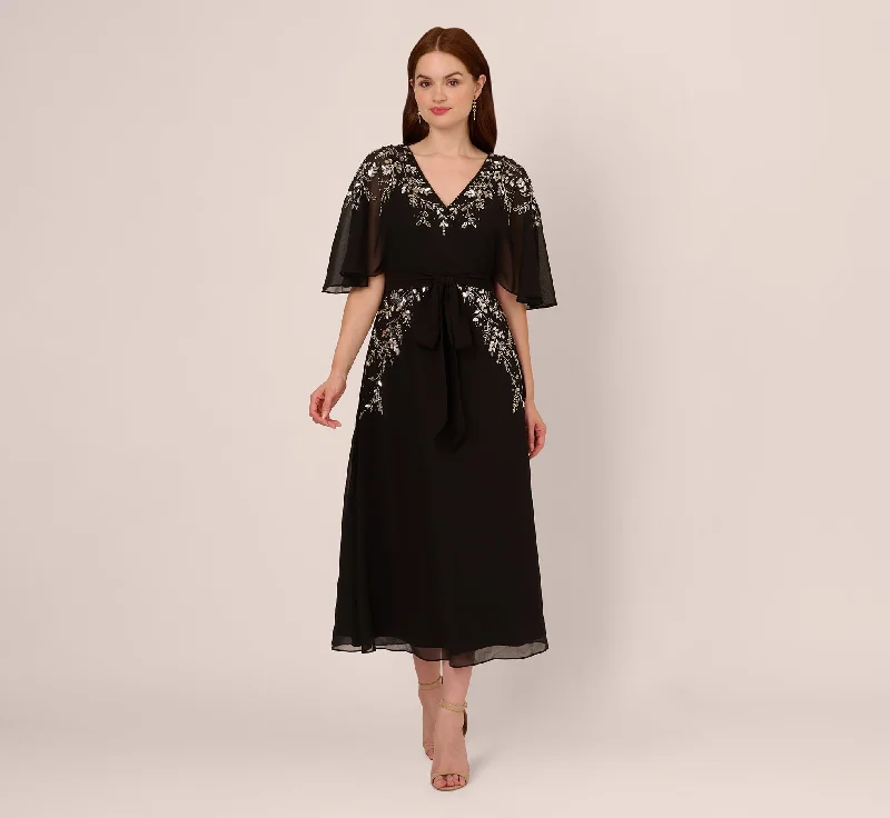 Wedding guest dresses that pair perfectly with neutral shoes -Beaded Chiffon Ankle Length Gown With Dolman Sleeves In Black Wedding guest dresses that pair perfectly with neutral shoes -Beaded Chiffon Ankle Length Gown With Dolman Sleeves In Black