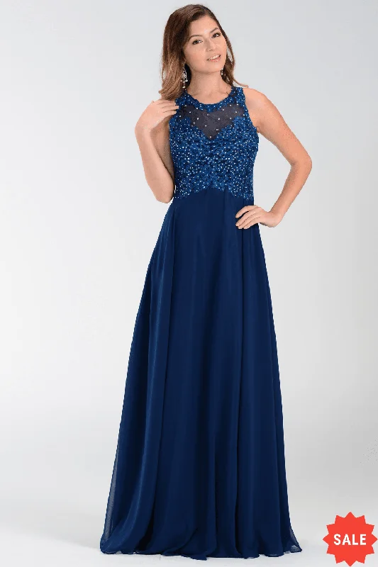 formal dresses for young adults with trendy cuts --Long Chiffon Dress with Lace Applique Top by Poly USA 7454 formal dresses for young adults with trendy cuts --Long Chiffon Dress with Lace Applique Top by Poly USA 7454