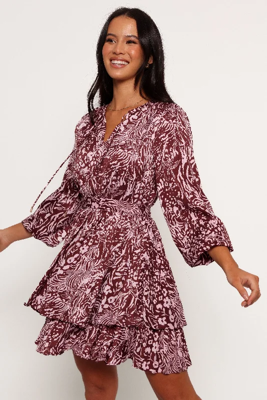 Vibrant spring dresses for a pop of color -Wrenley Long Sleeve Mini Dress - Chocolate/Pink Vibrant spring dresses for a pop of color -Wrenley Long Sleeve Mini Dress - Chocolate/Pink