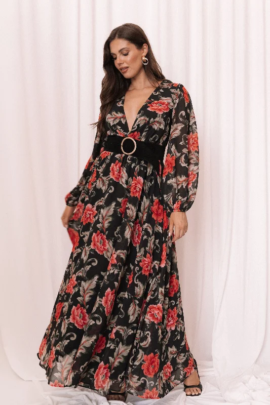 Vibrant wedding guest dresses for summer celebrations -Anisa Maxi Dress - Black Floral Vibrant wedding guest dresses for summer celebrations -Anisa Maxi Dress - Black Floral