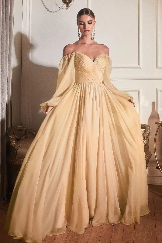Budget-friendly wedding guest dresses that look expensive -Long Sleeve Chiffon Gown by Cinderella Divine CD243 Budget-friendly wedding guest dresses that look expensive -Long Sleeve Chiffon Gown by Cinderella Divine CD243