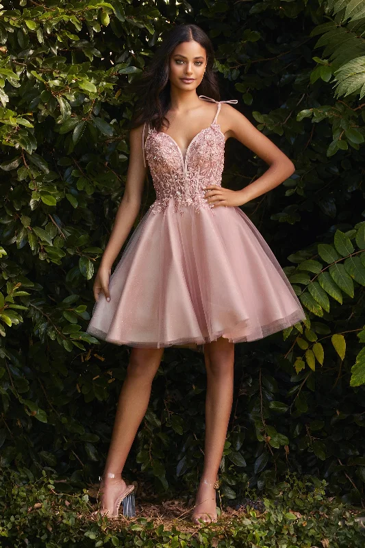 Sexy cocktail dresses for late-night events -Short Applique Tulle Dress by Cinderella Divine CD0188 Sexy cocktail dresses for late-night events -Short Applique Tulle Dress by Cinderella Divine CD0188