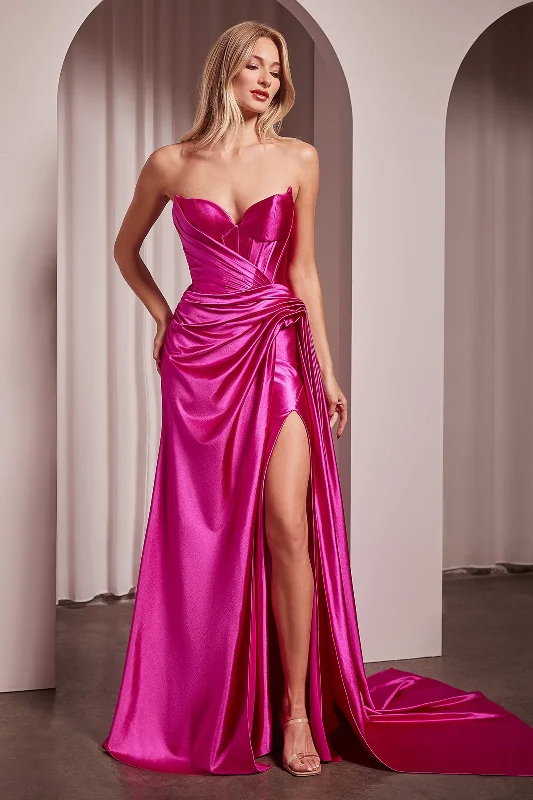 cocktail dresses with embroidered bodices for intricate detail --Satin Fitted Strapless Slit Gown by Ladivine CD379 cocktail dresses with embroidered bodices for intricate detail --Satin Fitted Strapless Slit Gown by Ladivine CD379