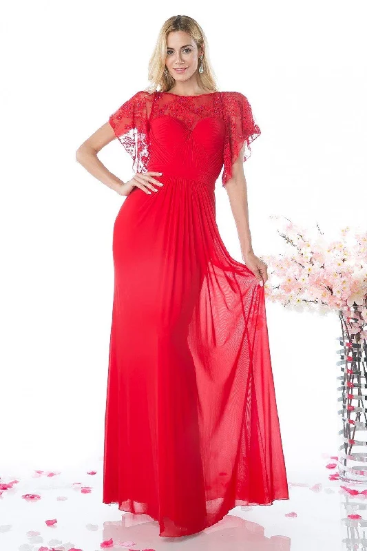 Wedding guest dresses with vintage flair for a throwback vibe -Lace Tulle Sheath Gown by Cinderella Divine CD494 Wedding guest dresses with vintage flair for a throwback vibe -Lace Tulle Sheath Gown by Cinderella Divine CD494
